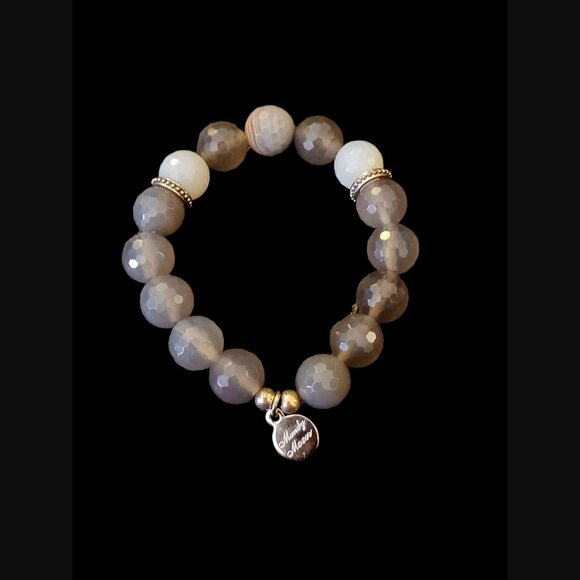 Mandy Moon Silver Tone Natural Stone Beaded Stretch Statement Bracelet - Picture 7 of 10